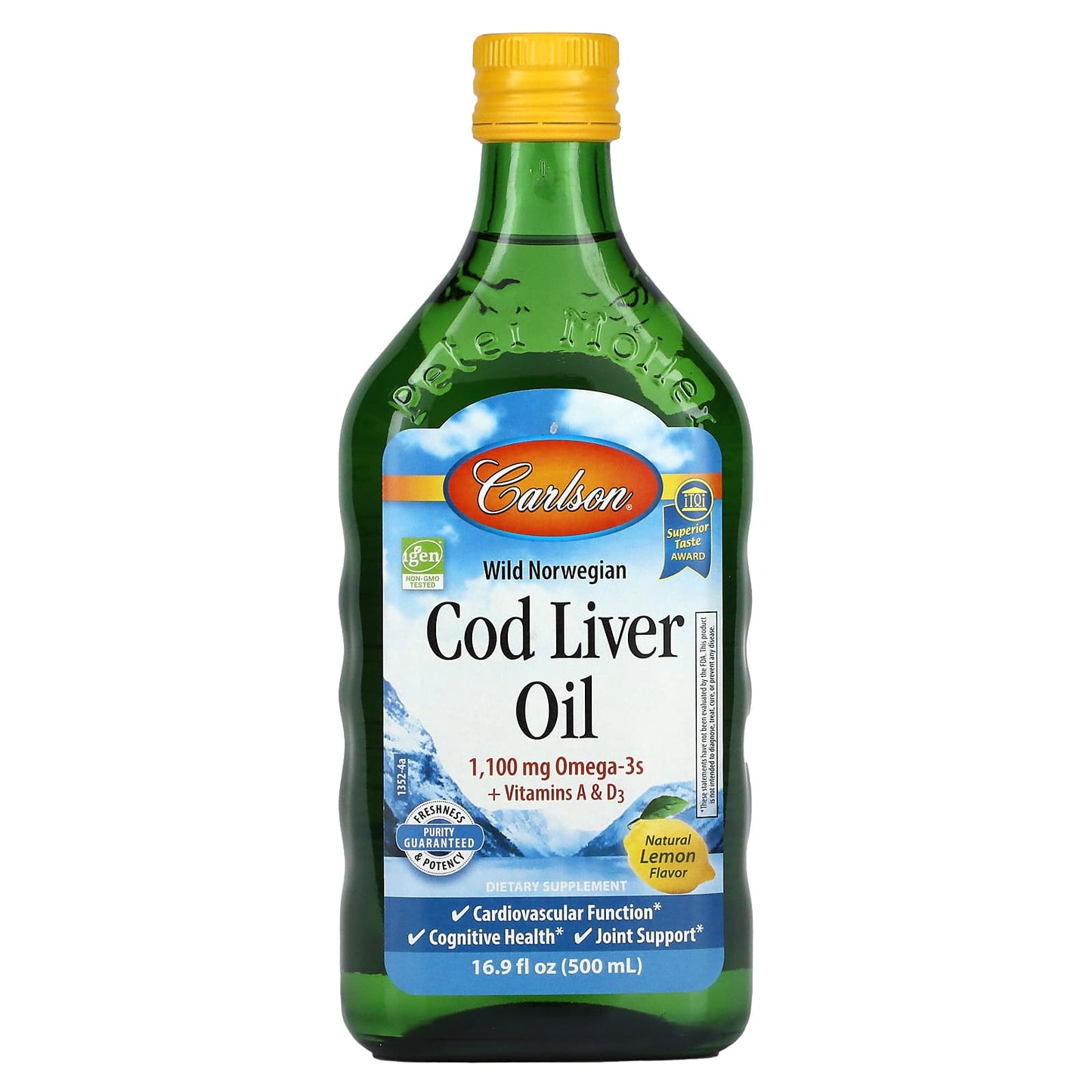 Carlson - Cod Liver Oil, 1100 mg Omega-3s, Liquid Fish Oil Supplement, Wild-Caught Norwegian Arctic , Sustainably Sourced Nordic Fish Oil Liquid, Lemon, 500 ml ACEITE DE BACALAO SAVOR LIMON 16.9 OZ